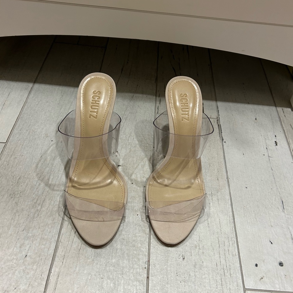 SCHUTZ Women's Transparent and Beige Sandals Heels Size 7